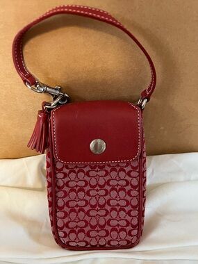 Coach Red Signature Canvas Phone Pouch Wristlet